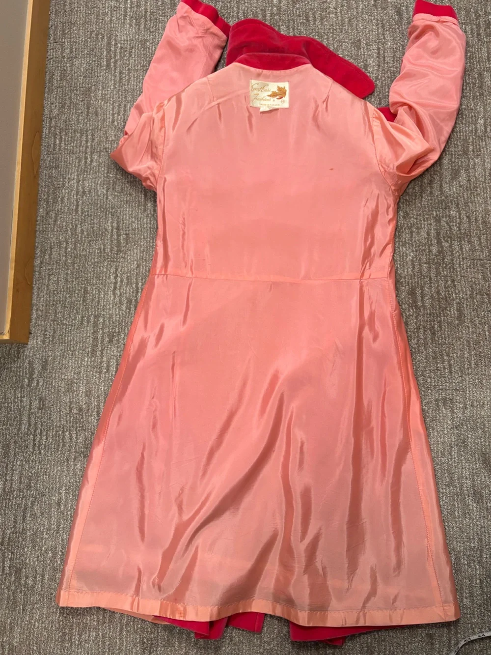 Vintage 1960s Hot Pink Velvet Mod Swing Coat Sport Ease Fashions Made in Canada
